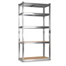 Műhelypolc, Humberg HR-853, ezüst, 183 x 90 x 40 cm, 5 polcos, acél, MDF polclapok, állítható polcmagasság, teherbírás: 265 kg/polc