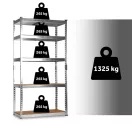 Műhelypolc, Humberg HR-853, ezüst, 183 x 90 x 40 cm, 5 polcos, acél, MDF polclapok, állítható polcmagasság, teherbírás: 265 kg/polc