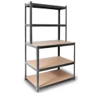 Műhelypolc, Humberg HR-855, fekete, 180 x 100 x 60 cm, 5 polcos, acél, MDF polclapok, állítható polcmagasság, teherbírás: 265 kg/polc
