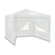   Kerti pavilon, Plonos 4936, fehér, 3 x 3 m, acél váz, magasság: 245 cm, UV-álló és esőálló PE ponyva, tépőzárral rögzíthető oldalfalakkal, panorámaablakokkal