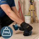 Akkumulátoros tapadókorong, Humberg HM-160, kék/fekete, átmérő: 13 cm, vibrációs, vákuumos, teherbírás: 100 kg, 5 fokozat, beépített vízmérték, csempéhez, padlólaphoz