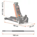 Hidraulikus emelő, Humberg HM-381, fekete/narancssárga, 3000 kg teherbírás, 7,5–50,5 cm emelési tartomány, 68 cm hossz, acél-alumínium, kétdugattyús