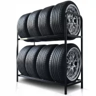   Gumiabroncs tartóállvány, Humberg HM-386, fekete, 120 x 109 x 45 cm, 2 polcos, 8 db kapacitás, acél és alumínium, teherbírás: 150 kg/polc