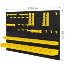 Fali szerszámtartó panel, Humberg HM-580, fekete/sárga, 128 x 76 cm, 6 db panel, 54 db kiegészítő (tárolók, kampók, polcok, kulcstartók) (TE558001)