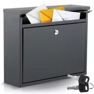   Postaláda, Humberg HM-860, fekete, 37,5 × 30 × 12 cm, galvanizált acél, porszórt, elölről bedobó, csendes, zár 2 kulccsal, időjárásálló