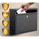 Postaláda, Humberg HM-860, fekete, 37,5 × 30 × 12 cm, galvanizált acél, porszórt, elölről bedobó, csendes, zár 2 kulccsal, időjárásálló