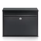 Postaláda, Humberg HM-860, fekete, 37,5 × 30 × 12 cm, galvanizált acél, porszórt, elölről bedobó, csendes, zár 2 kulccsal, időjárásálló