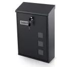 Postaláda, Humberg HM-864, fekete, 39 × 25,5 × 12 cm, galvanizált acél, porszórt, időjárásálló, csendes, felső bedobónyílás, zár 2 kulccsal, ellenőrzőablak