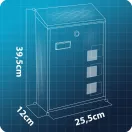 Postaláda, Humberg HM-864, fekete, 39 × 25,5 × 12 cm, galvanizált acél, porszórt, időjárásálló, csendes, felső bedobónyílás, zár 2 kulccsal, ellenőrzőablak
