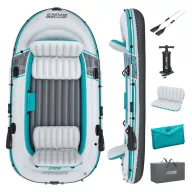   Felfújható gumicsónak, BESTWAY Hydro-Force Adventure X4, fehér, 315 x 165 cm (4 személyes), evezőkkel, pumpával, párnával, hordtáskával, javítótapasszal (65158)