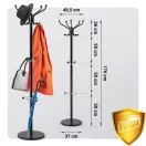 Álló ruhafogas, Massido 684100, fekete, magasság: 176 cm, 14 akasztó, márvány talp, acél váz, 360°-ban forgatható, esernyőtartóval, teherbírás: 20 kg