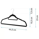 Vállfa szett, Massido MS-859, fekete, velúr bevonat, 44,5 × 15,5 cm, forgatható acél akasztó, 20 db-os szett