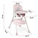 Etetőszék, Ricokids Milo, rózsaszín, összecsukható, állítható, levehető tálcával, 5 pontos biztonsági öv, csúszásgátló lábak, tárolókosárral, teherbírás: 15 kg
