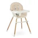 Etetőszék, Nukido Lilo, bézs, levehető tálcával, 5 pontos biztonsági öv, csúszásgátló acél lábak fa mintázattal, lábtartó, teherbírás: 15 kg