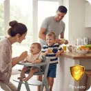 Etetőszék, Nukido Timo, fa, szürke, állítható ülés és lábtartó, levehető tálcával, 3 pontos biztonsági öv, puha betét, összecsukható, teherbírás: etetőszékként: 15 kg, székként: 50 kg