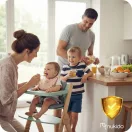 Etetőszék, Nukido Timo, fa, zöld, állítható ülés és lábtartó, levehető tálcával, 3 pontos biztonsági öv, puha betét, összecsukható, teherbírás: etetőszékként: 15 kg, székként: 50 kg