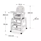 Etetőszék, Ricokids Sinco, szürke, előkével, dönthető háttámla, kivehető dupla tálca, 4 kerekes láb, 2 kerék fékezhető, 5 pontos biztonsági öv, átalakítható asztallá és székké, teherbírás: 15 kg