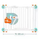 Biztonsági kapu, babarács, Nukido 718000, fehér, szélesség: 75-105 cm, magasság: 78 cm, egykezes nyitás, dupla zár, kétirányú nyílás, fém és műanyag (TE718000)