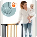 Biztonsági kapu, babarács, Nukido 718200, fekete, szélesség: 76-104 cm, magasság: 77 cm, egykezes nyitás, dupla zár, kétirányú nyílás, fém és fa (TE718200)