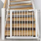 Biztonsági kapu, babarács, Nukido 718600, fehér, szélesség: 76-104 cm, magasság: 79 cm, egykezes nyitás, mágneses dupla zár, kétirányú nyílás, fém (TE718600)