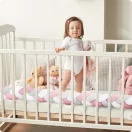 Rácsvédő kiságyba, Ricokids, rózsaszín/szürke, 300 x 11,5 cm, kék-szürke, antiallergén, mosható, puha tapintású