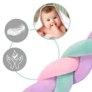 Rácsvédő kiságyba, Ricokids, zöld/rózsaszín/lila, 300 x 11,5 cm, kék-szürke, antiallergén, mosható, puha tapintású