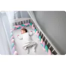 Rácsvédő kiságyba, Ricokids, zöld/rózsaszín/lila, 300 x 11,5 cm, kék-szürke, antiallergén, mosható, puha tapintású