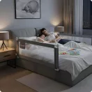 Leesésgátló ágykorlát, Nukido NK-227, szürke, 160 x 70-100 cm, acél váz, légáteresztő háló, biztonsági zár, hajtható, zsebes tároló