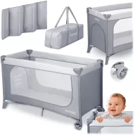   Utazó gyerekágy, Ricokids RK-240, világosszürke, 125 x 65 cm, magasság: 78 cm, levehető oldalsó bejárat, 2 fékezhető kerék, összecsukható, matraccal, teherbírás: 15 kg