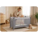 Utazó gyerekágy, Ricokids RK-240, világosszürke, 125 x 65 cm, magasság: 78 cm, levehető oldalsó bejárat, 2 fékezhető kerék, összecsukható, matraccal, teherbírás: 15 kg