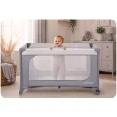 Utazó gyerekágy, Ricokids RK-240, világosszürke, 125 x 65 cm, magasság: 78 cm, levehető oldalsó bejárat, 2 fékezhető kerék, összecsukható, matraccal, teherbírás: 15 kg