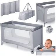   Utazó gyerekágy, Ricokids RK-240, szürke, 125 x 65 cm, magasság: 78 cm, levehető oldalsó bejárat, 2 fékezhető kerék, összecsukható, matraccal, teherbírás: 15 kg