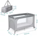 Utazó gyerekágy, Ricokids RK-240, szürke, 125 x 65 cm, magasság: 78 cm, levehető oldalsó bejárat, 2 fékezhető kerék, összecsukható, matraccal, teherbírás: 15 kg
