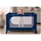 Utazó gyerekágy, Ricokids RK-240, sötétkék, 125 x 65 cm, magasság: 78 cm, levehető oldalsó bejárat, 2 fékezhető kerék, összecsukható, matraccal, teherbírás: 15 kg