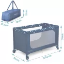 Utazó gyerekágy, Ricokids RK-240, sötétkék, 125 x 65 cm, magasság: 78 cm, levehető oldalsó bejárat, 2 fékezhető kerék, összecsukható, matraccal, teherbírás: 15 kg