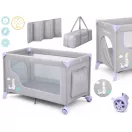 Utazó gyerekágy, Ricokids RK-240, szürke-levendula, 125 x 65 cm, magasság: 78 cm, levehető oldalsó bejárat, 2 fékezhető kerék, összecsukható, matraccal, teherbírás: 15 kg