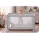 Utazó gyerekágy, Ricokids RK-240, szürke-levendula, 125 x 65 cm, magasság: 78 cm, levehető oldalsó bejárat, 2 fékezhető kerék, összecsukható, matraccal, teherbírás: 15 kg