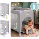 Utazó gyerekágy, Ricokids RK-240, szürke-levendula, 125 x 65 cm, magasság: 78 cm, levehető oldalsó bejárat, 2 fékezhető kerék, összecsukható, matraccal, teherbírás: 15 kg