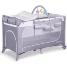 Utazó gyerekágy, Ricokids RK-241, szürke, 125 x 65 cm, magasság: 78 cm, levehető oldalsó bejárat, 2 fékezhető kerék, összecsukható, matraccal, pelenkázóasztallal, teherbírás: 15 kg