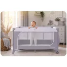 Utazó gyerekágy, Ricokids RK-241, szürke, 125 x 65 cm, magasság: 78 cm, levehető oldalsó bejárat, 2 fékezhető kerék, összecsukható, matraccal, pelenkázóasztallal, teherbírás: 15 kg