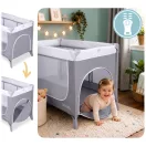 Utazó gyerekágy, Ricokids RK-241, szürke, 125 x 65 cm, magasság: 78 cm, levehető oldalsó bejárat, 2 fékezhető kerék, összecsukható, matraccal, pelenkázóasztallal, teherbírás: 15 kg