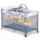 Utazó gyerekágy, Ricokids RK-241, szürke, 125 x 65 cm, magasság: 78 cm, levehető oldalsó bejárat, 2 fékezhető kerék, összecsukható, matraccal, pelenkázóasztallal, teherbírás: 15 kg