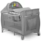 Utazó gyerekágy, Ricokids RK-241, szürke, 125 x 65 cm, magasság: 78 cm, levehető oldalsó bejárat, 2 fékezhető kerék, összecsukható, matraccal, pelenkázóasztallal, napellenzővel, teherbírás: 15 kg