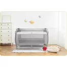 Utazó gyerekágy, Ricokids RK-241, szürke, 125 x 65 cm, magasság: 78 cm, levehető oldalsó bejárat, 2 fékezhető kerék, összecsukható, matraccal, pelenkázóasztallal, napellenzővel, teherbírás: 15 kg