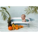 Utazó gyerekkád, Ricokids RK-282, fehér/kék, 96 x 51 cm, összecsukható, LCD hőmérővel, hőérzékelős dugóval, teherbírás: 45 kg, 0–6 éves korig
