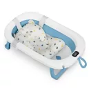 Utazó gyerekkád, Ricokids RK-287, fehér/kék, 85 x 45 cm, 45 l, összecsukható, hőmérővel, hőérzékelős dugóval, kivehető párnával, teherbírás: 45 kg, 0-3 éves korig