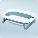 Utazó gyerekkád, Ricokids RK-287, fehér/kék, 85 x 45 cm, 45 l, összecsukható, hőmérővel, hőérzékelős dugóval, kivehető párnával, teherbírás: 45 kg, 0-3 éves korig