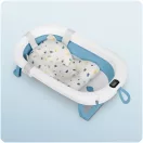 Utazó gyerekkád, Ricokids RK-287, fehér/kék, 85 x 45 cm, 45 l, összecsukható, hőmérővel, hőérzékelős dugóval, kivehető párnával, teherbírás: 45 kg, 0-3 éves korig