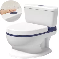   Gyerek bili, Ricokids RK-290, fehér/kék, WC-szerű kialakítás, fedéllel, kivehető tartállyal, csúszásgátló talp, stabil, műanyag, hangjelzéssel, teherbírás: 50 kg, elemes (2 x AAA - nem tartozék)