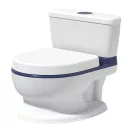 Gyerek bili, Ricokids RK-290, fehér/kék, WC-szerű kialakítás, fedéllel, kivehető tartállyal, csúszásgátló talp, stabil, műanyag, hangjelzéssel, teherbírás: 50 kg, elemes (2 x AAA - nem tartozék)